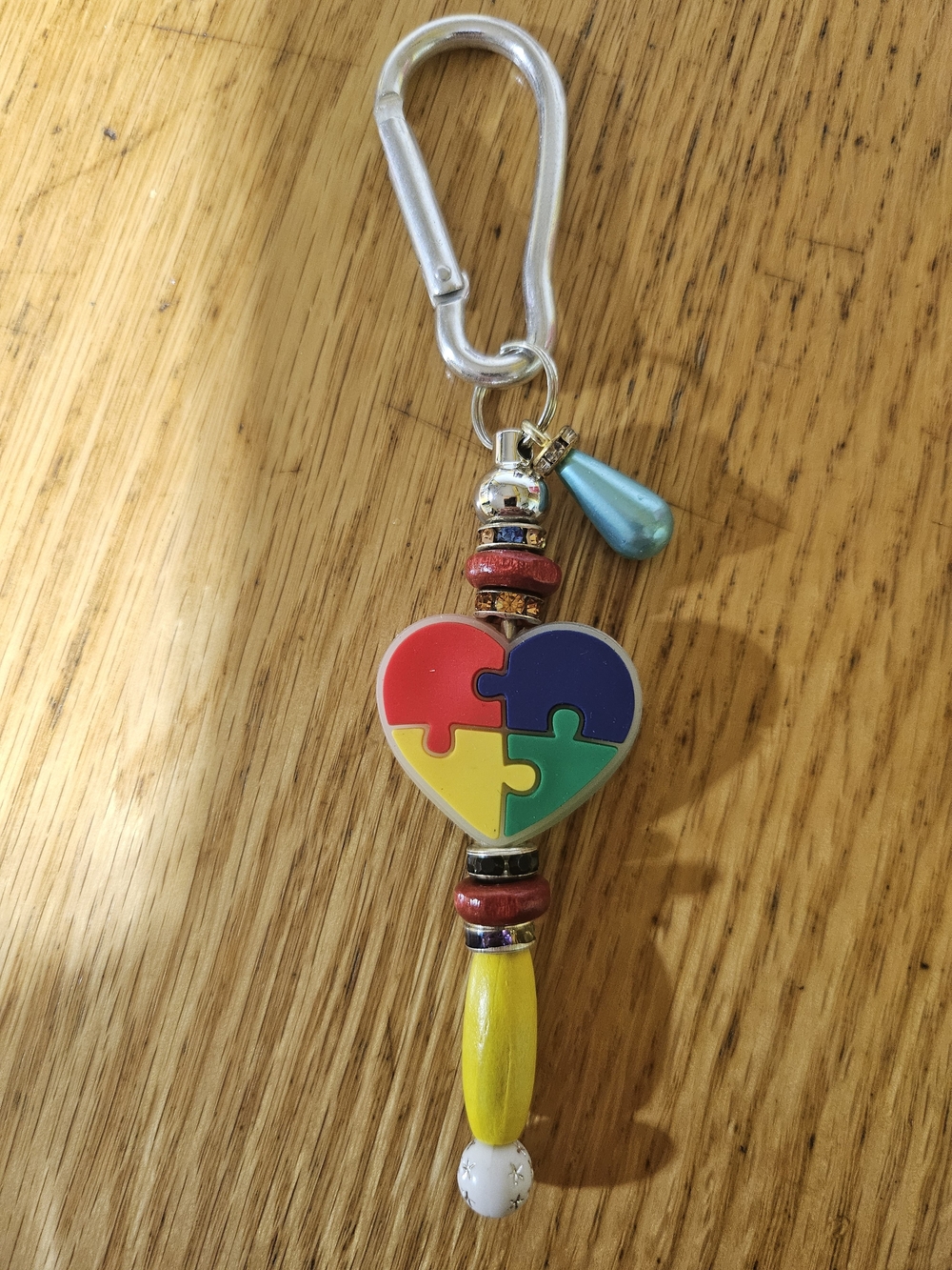 2/15$ Autism Heart Puzzle Keychain Charm - Multicolor